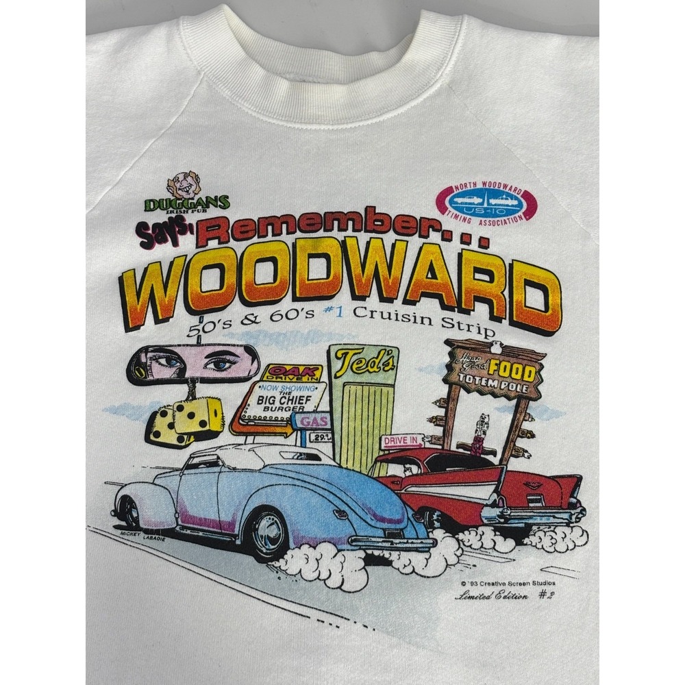 Woodward Ave US-10 Timing Crewneck Sweatshirt Men's White Vintage 90s Hot Rod